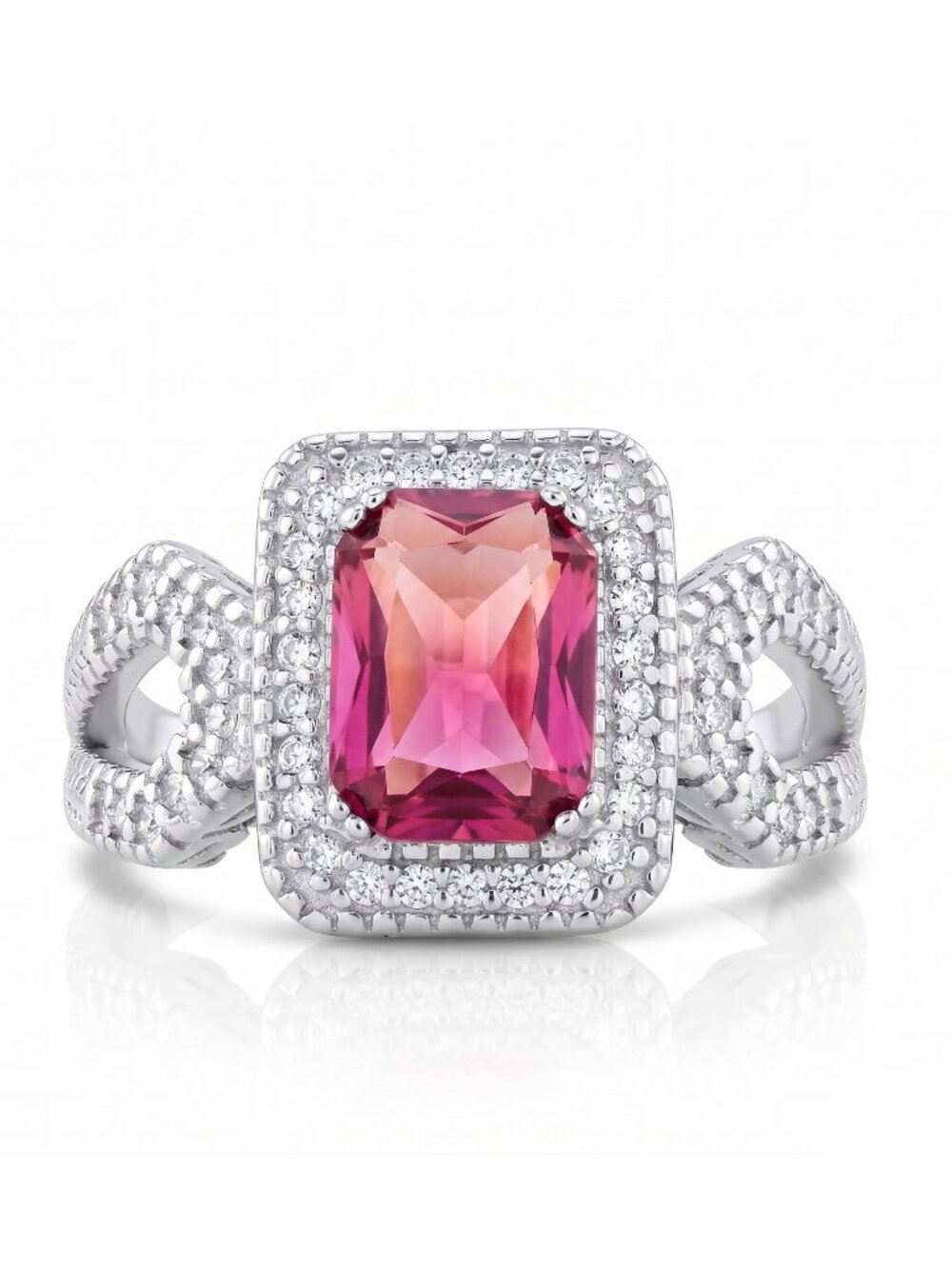 Pink Topaz Radiant Gemstone Ring, 925 Sterling Silver Charmed Aroma